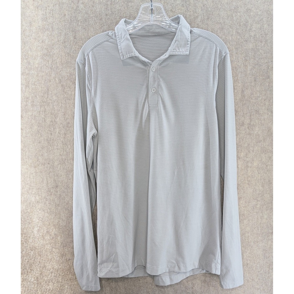 Lululemon Men Long Sleeve Striped Polo Shirt Light Gray Athletic Size Small